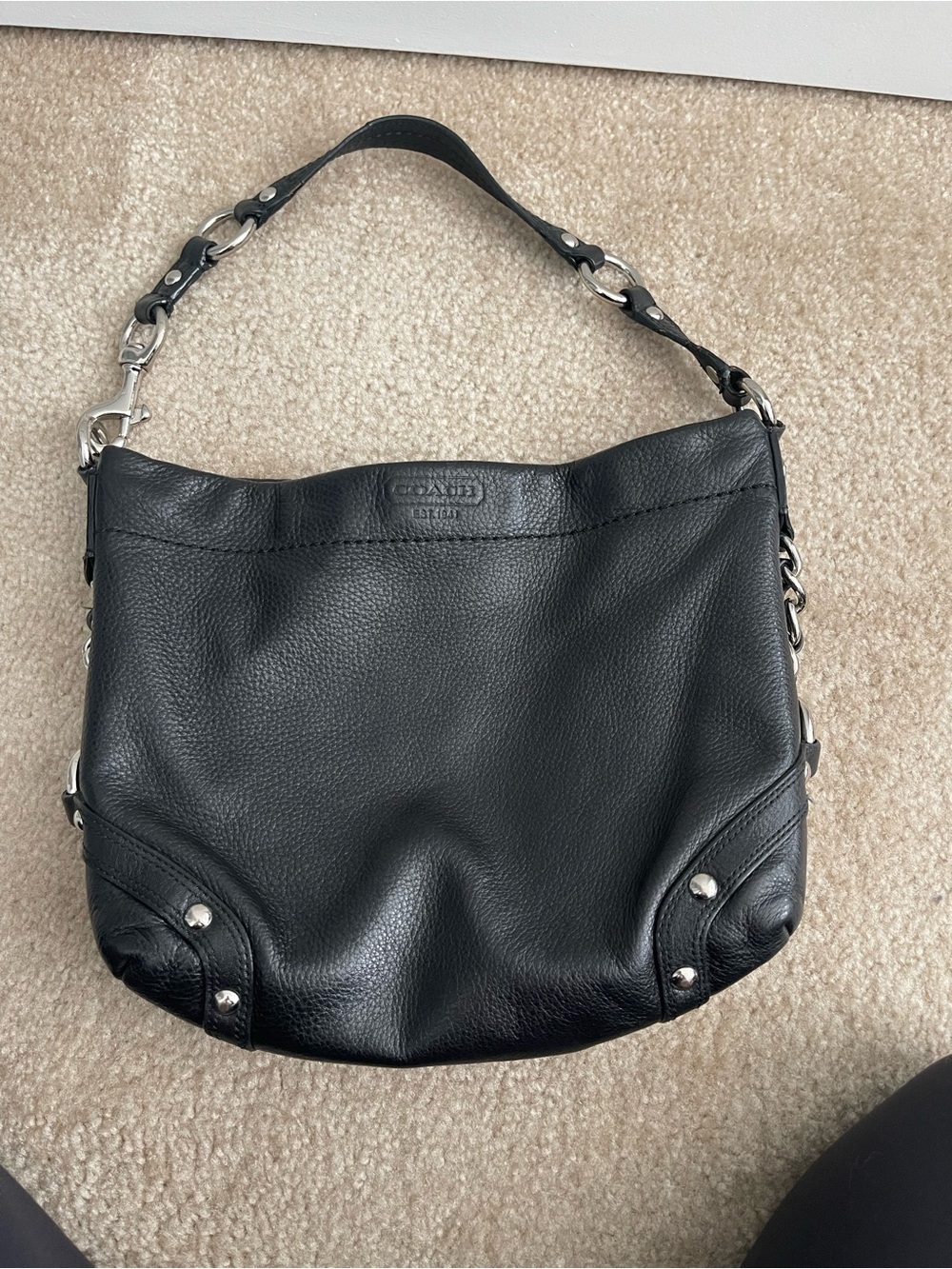 COACH Vintage Carly Black Pebbled Leather HOBO Shoulder Bag Solver Hardware Y2K